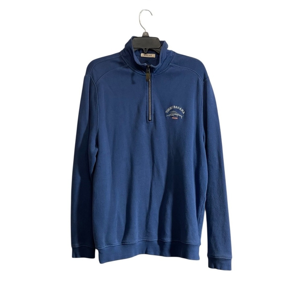 Tommy Bahama 1/4 Zip Sweatshirt Mens Medium Blue  Relaxed Fit Pullover Cotton